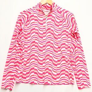 Lady Hagen Hydro Dri Pink and White Geometric Print 1/4 Zip Golf Pullover SPF 50